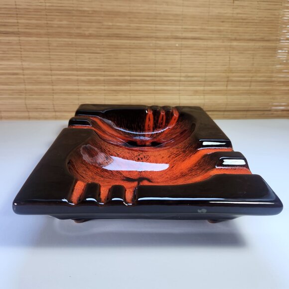 Evangeline Ceramic Ashtray Mid Century Modern Vintage Large Canada Black Orange - Picture 5 of 14